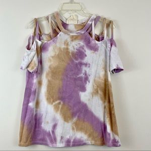 Fantastic Fawn Cold Shoulder Short Sleeve Tie Dye Top